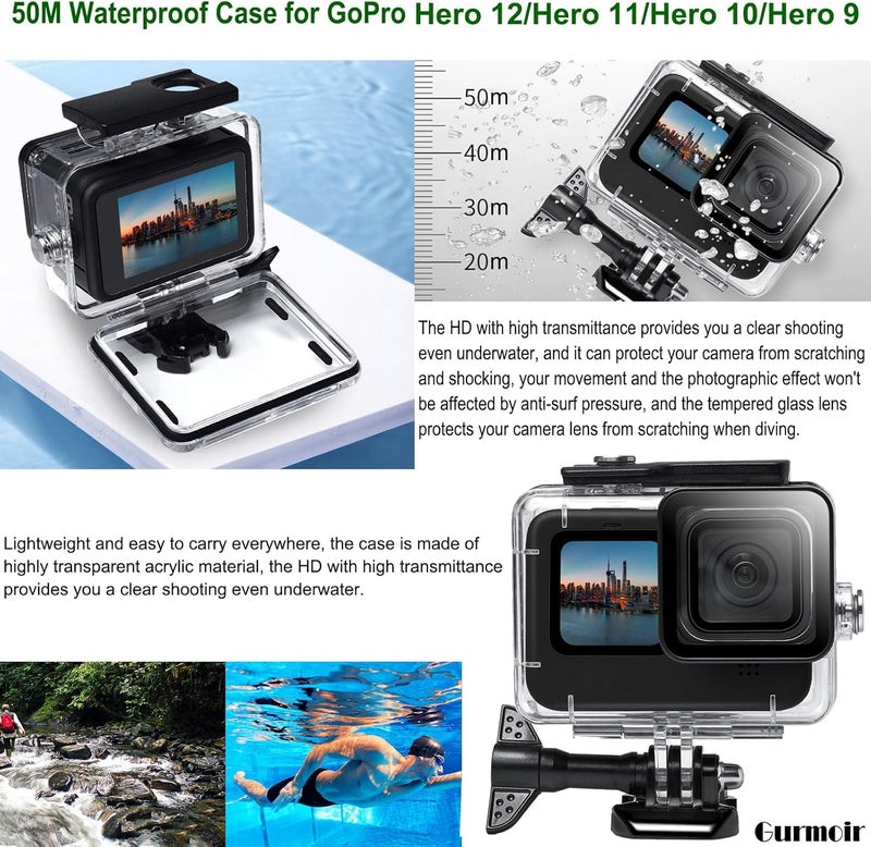 Gurmoir Accessories Kit with 2Battery and Charger for Go Pro 12 11 10 9 Camera, Top 10 Essential Accessories Bundle Compatible with GoPro Hero 12 Hero 11 Hero 10 Hero 9 Black - Image 3